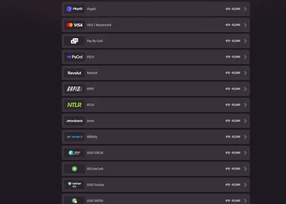 Dragonia Casino deposit and payment methods screenshot
