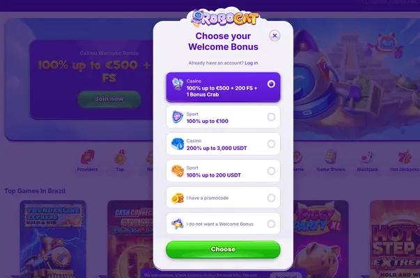Robocat Casino registration page screenshot